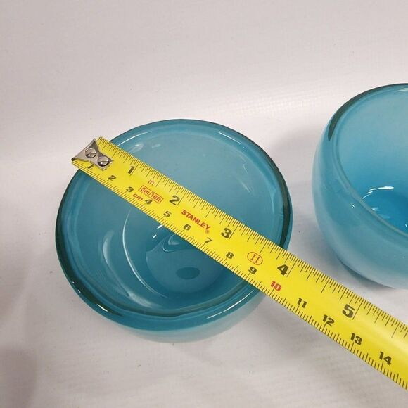 2 Light Blue 3.75" Glass Votive Tea Light Candle Holders Chunky - Picture 9 of 10